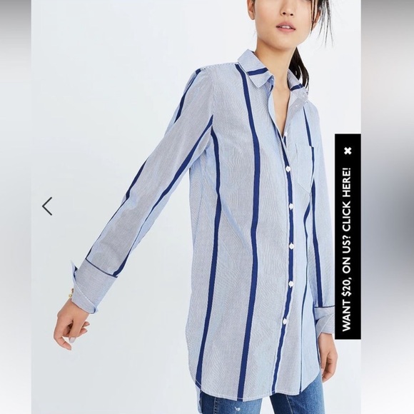 Madewell Tops - Madewell The Signature Poplin Oversized Shirt in Blue Stripe, Sz M